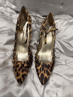 GUESS Leopard Print Pointed Toe Mary Jane Pumps - Brown/Black